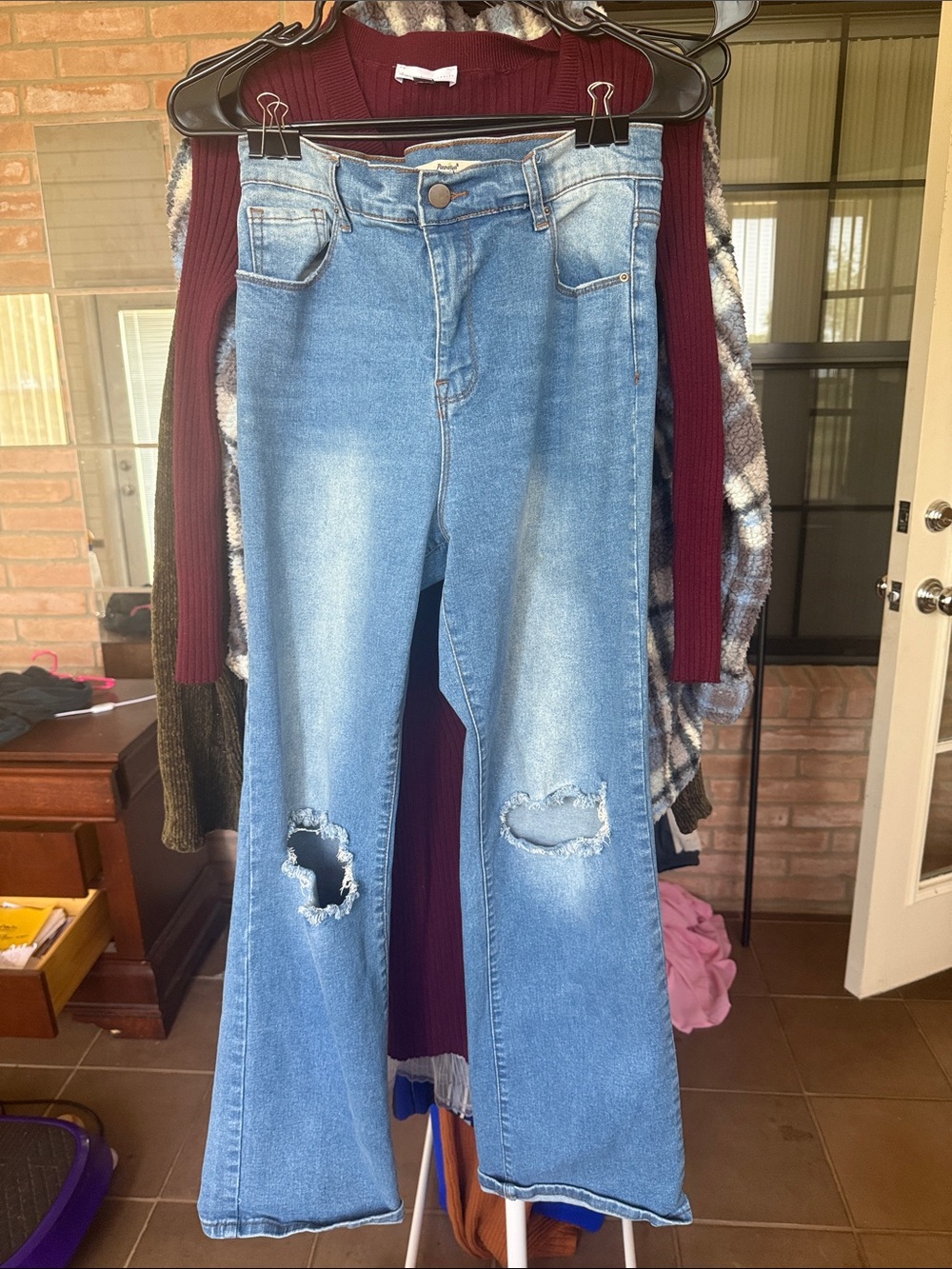 Papaya Light Blue Distressed Flare Jeans